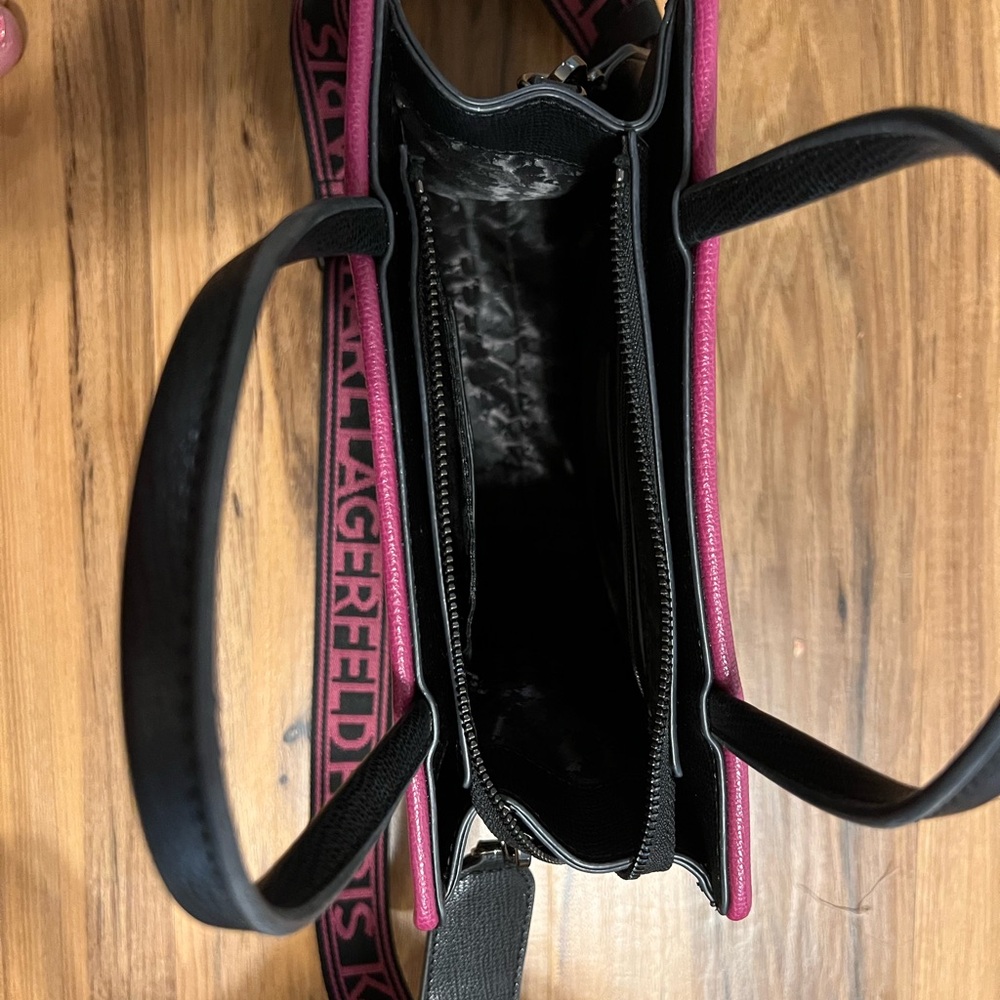 Karl Lagerfeld Paris Maybelle Satchel - Black and Cactus Pink - Picture 9 of 11